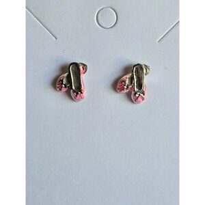 Extra Small Dainty Pink Ballet Slipper Pierced Post Earrings Pink Butterfly Back